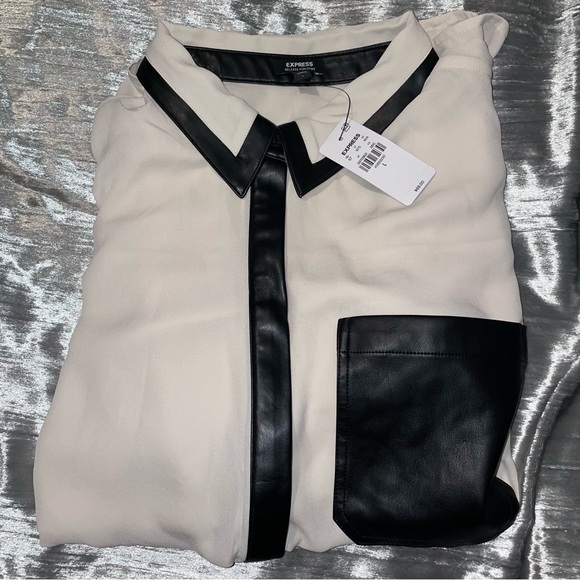 Express Faux Leather Pocket Tipped Relaxed Portofino Shirt - Picture 3 of 3